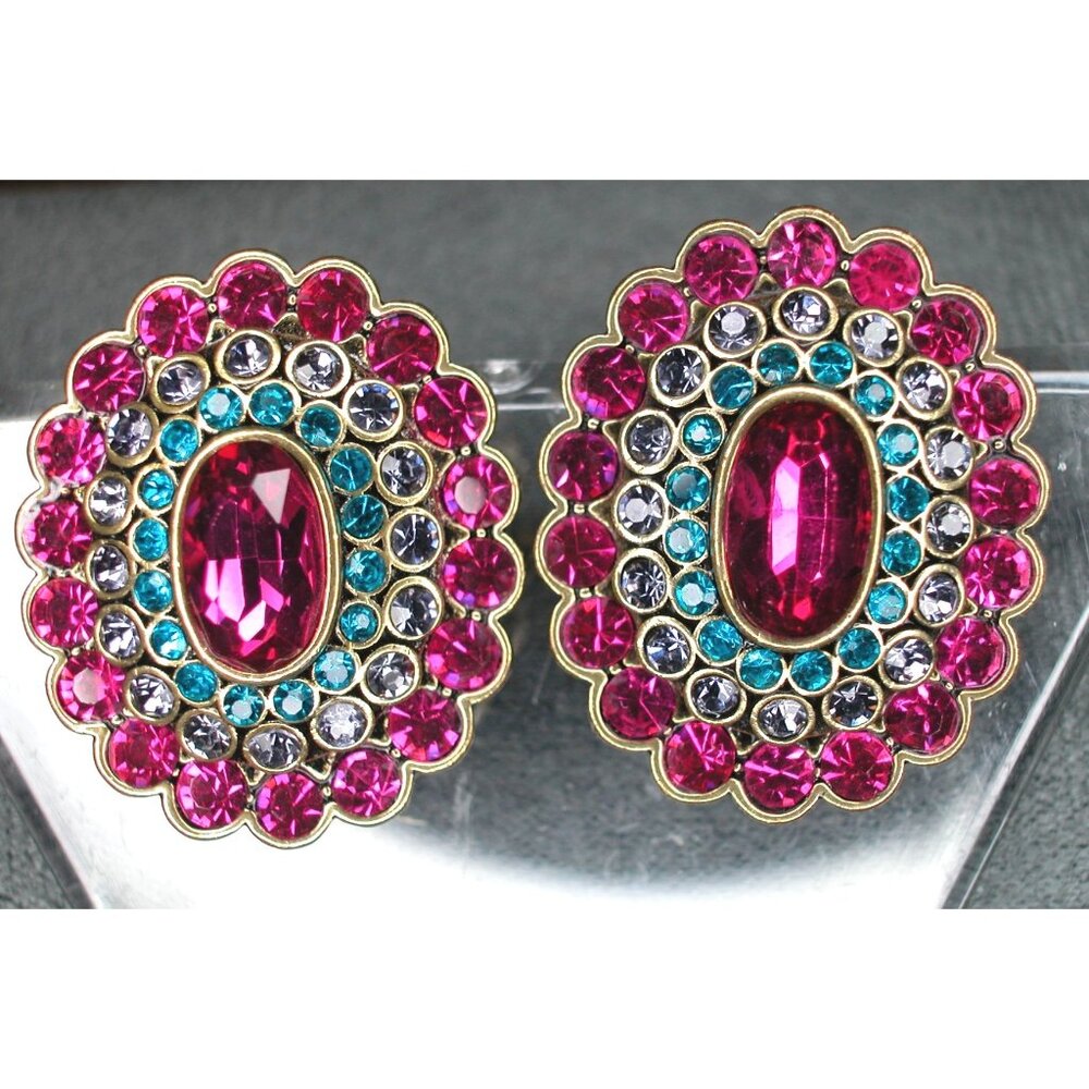 Heidi Daus Glamorous Multicolor Crystal Clip-On Earrings Oval Design